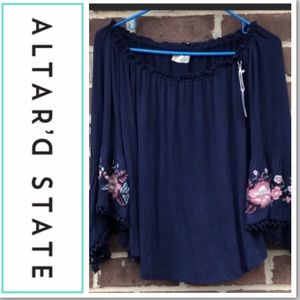Altar’d State bell sleeve floral off shoulder top